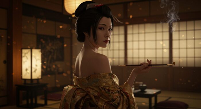 キセルを持った花魁