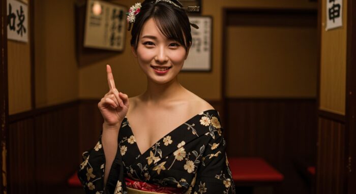 指を1本立てている花魁