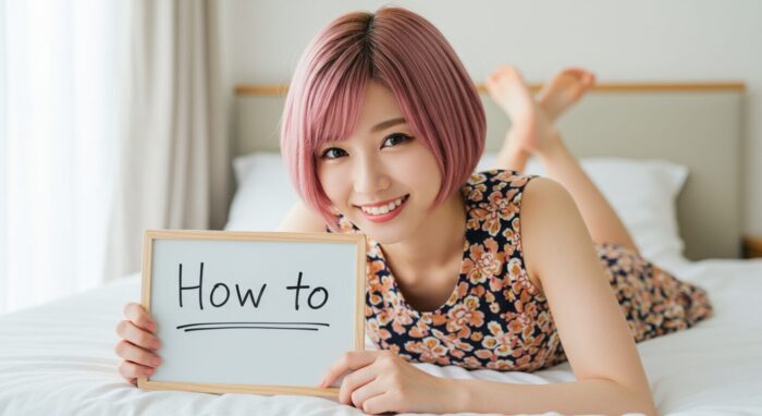 笑顔でホワイトボードを持つ風俗嬢