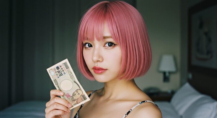 お金を手にするホテトル嬢