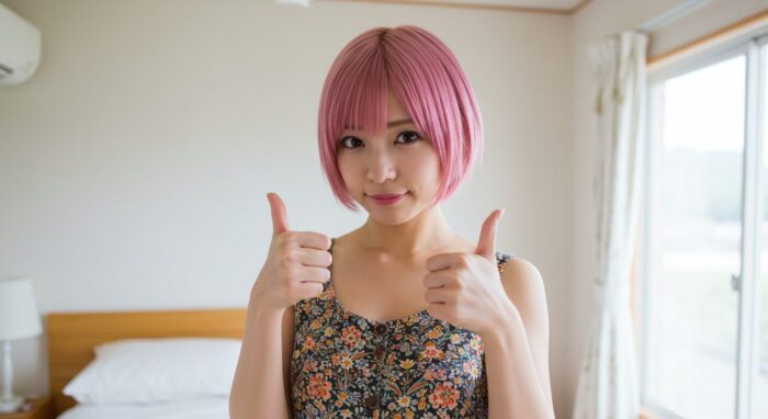 サムズアップする副業風俗嬢