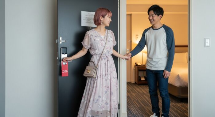 お客様と合流するデリヘル嬢