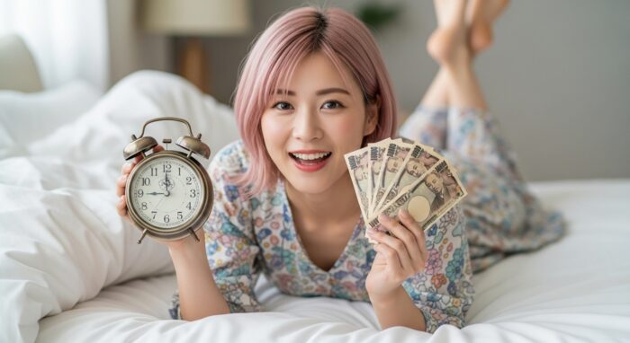 お金と時計を持つデリヘル嬢