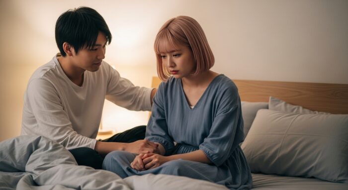 落ち込む女性と慰める男性