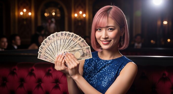 お金を手で広げるキャバ嬢