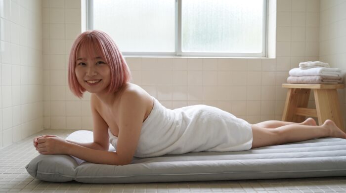 マットプレイをするソープ嬢
